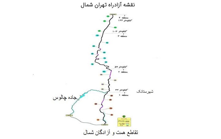 نقشه کامل آزادراه تهران شمال